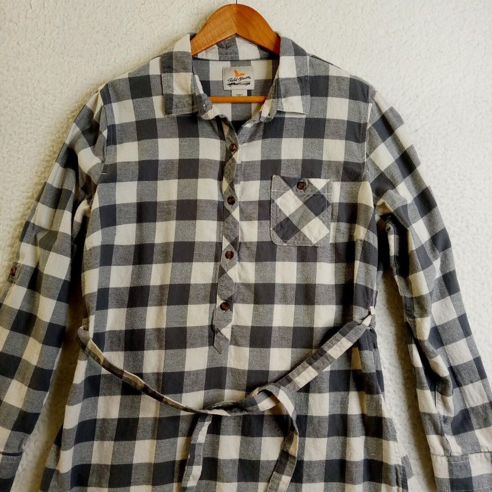 Field & Stream Women's Sleepshirt Loungewear Robe Plaid Pullover Tie Cotton